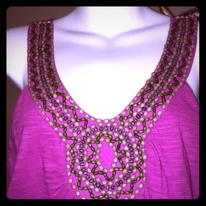 🆕 Beaded V Neck Pink Tank Top NWT SZ LARGE